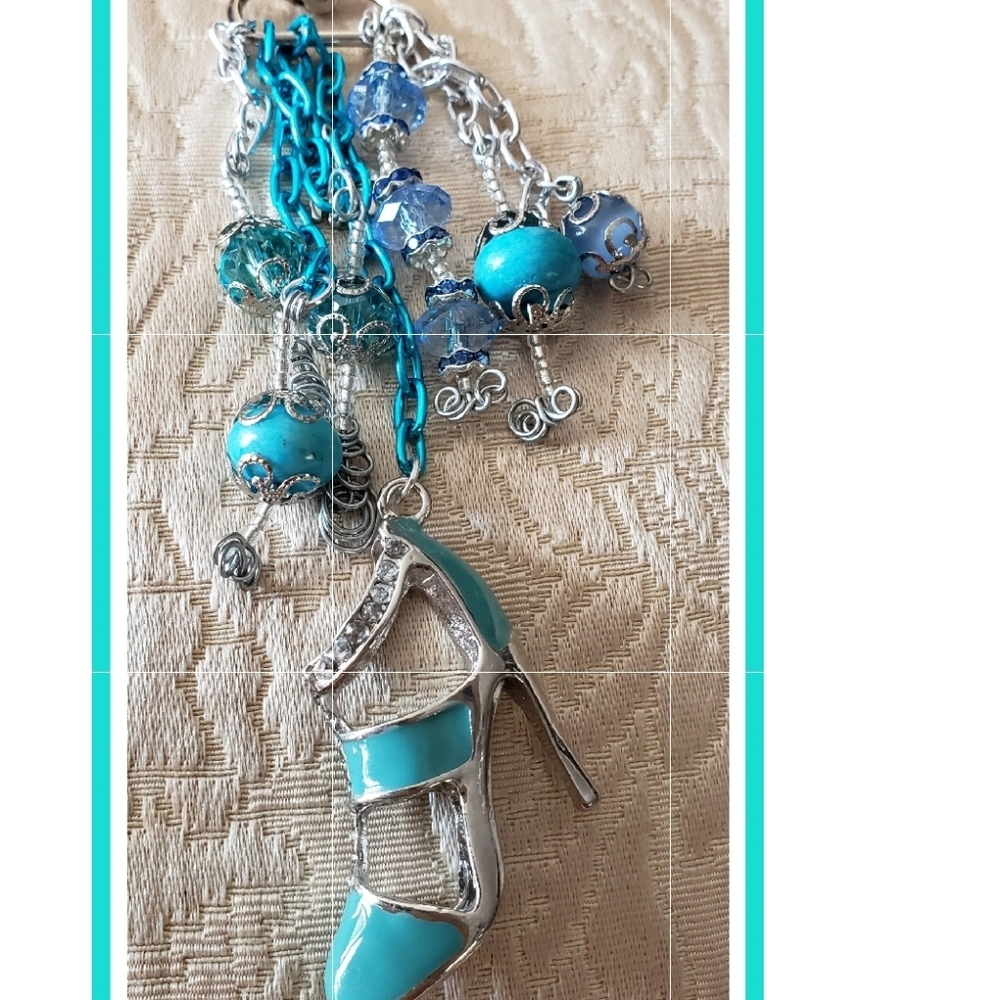 Blue & Silvertone Shoe Purse/ Keychain Handmade One Of A Kind NEW
